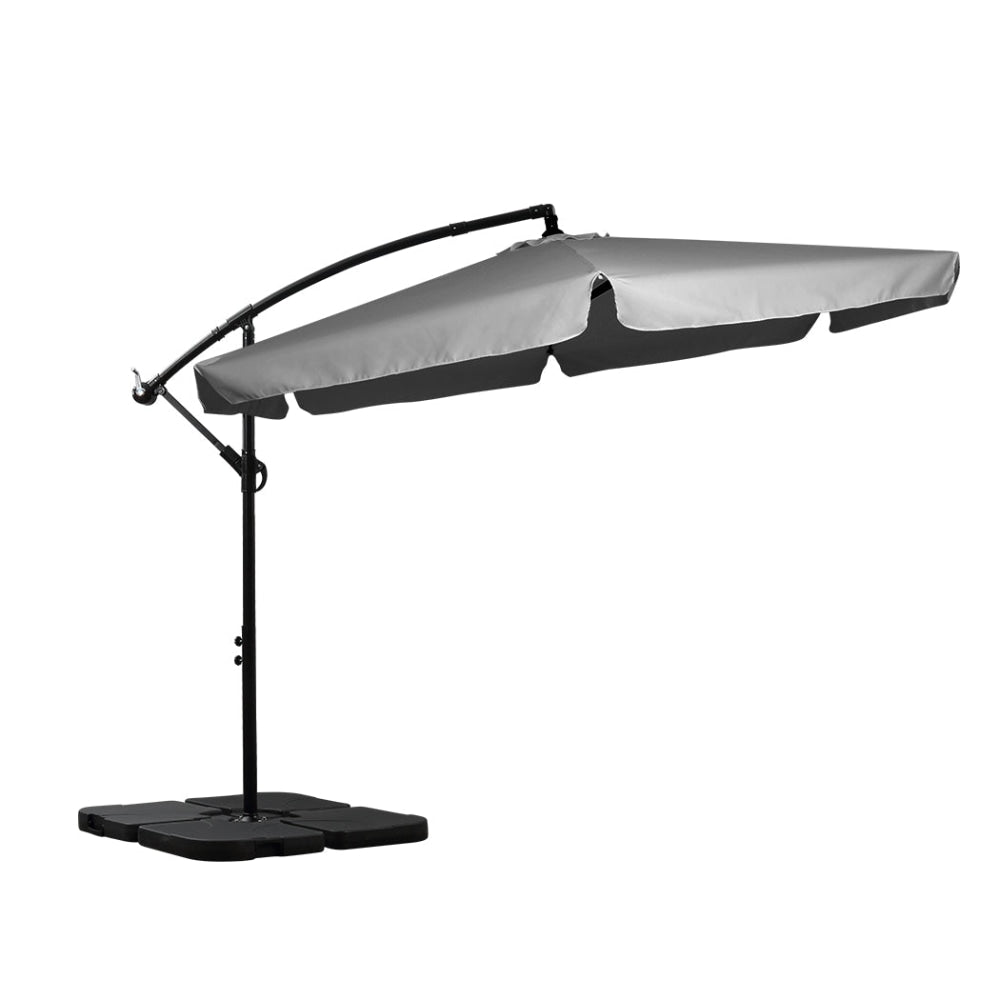 3M Patio Outdoor Umbrella Cantilever Grey With Base Stand Umbrellas Fast shipping On sale