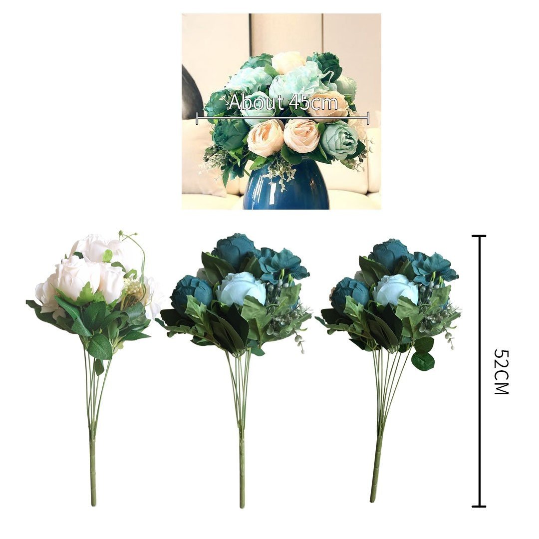 3pcs Artificial Silk with 15 Heads Flower Fake Rose Bouquet Table Decor Blue Plant Fast shipping On sale