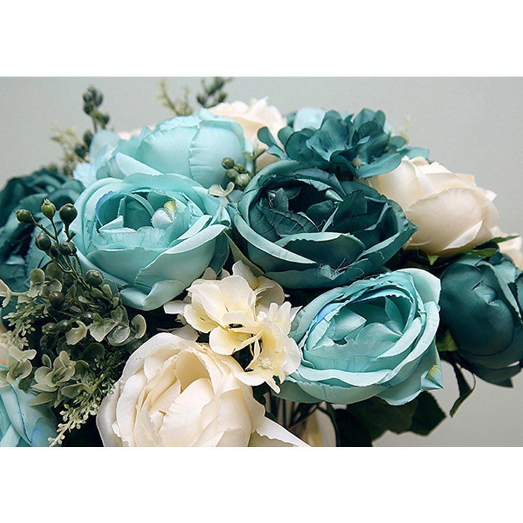 3pcs Artificial Silk with 15 Heads Flower Fake Rose Bouquet Table Decor Blue Plant Fast shipping On sale
