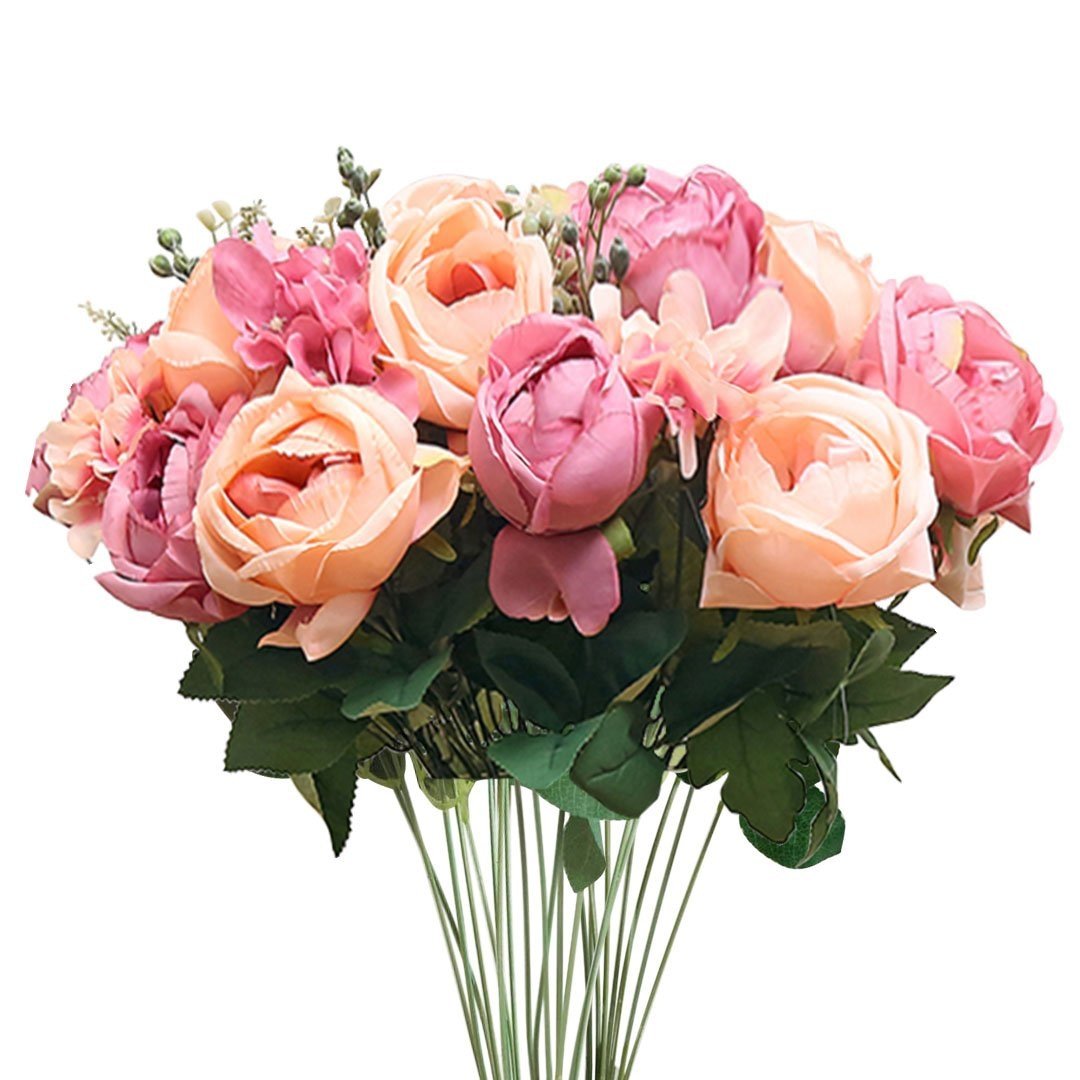 3pcs Artificial Silk with 15 Heads Flower Fake Rose Bouquet Table Decor Pink Plant Fast shipping On sale