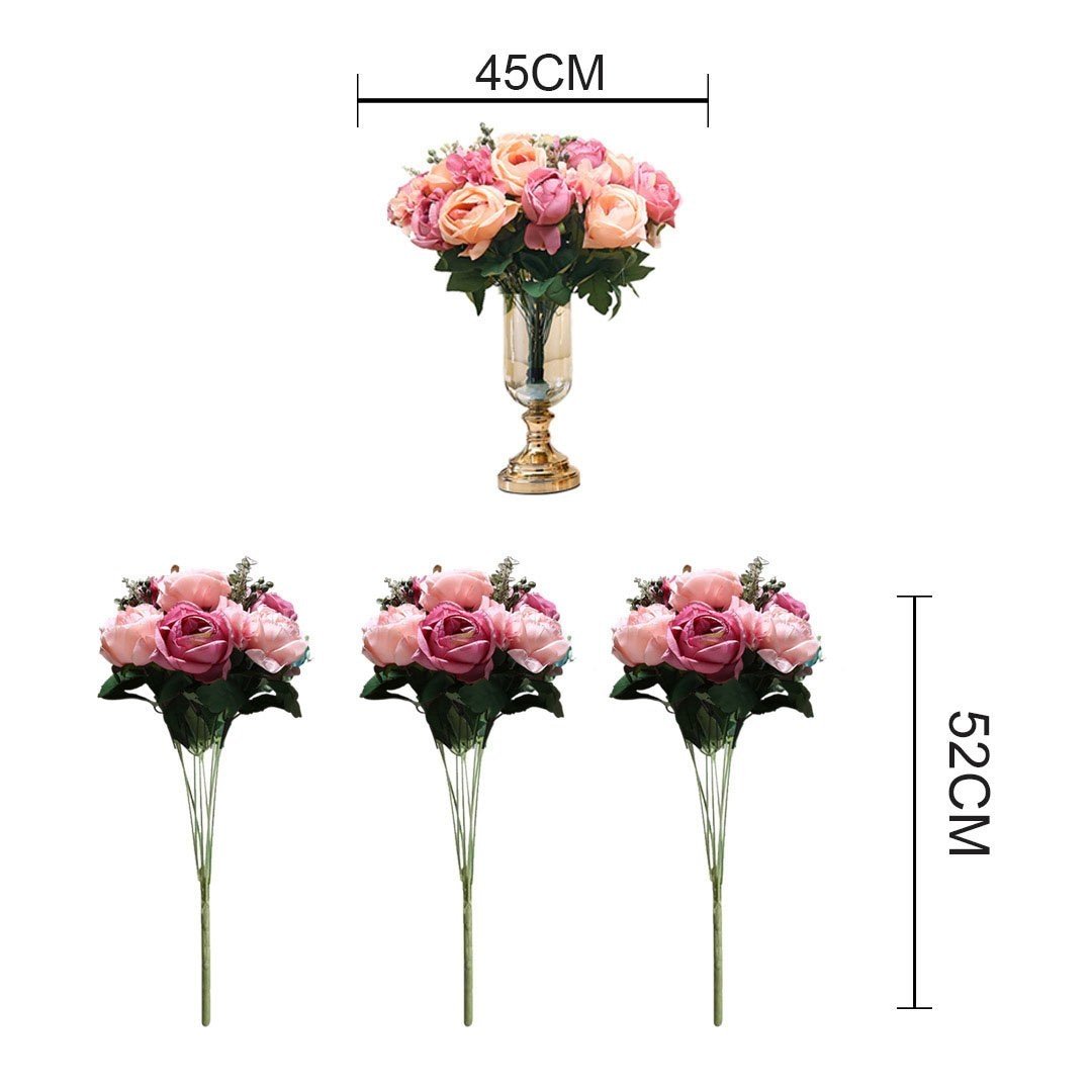 3pcs Artificial Silk with 15 Heads Flower Fake Rose Bouquet Table Decor Pink Plant Fast shipping On sale