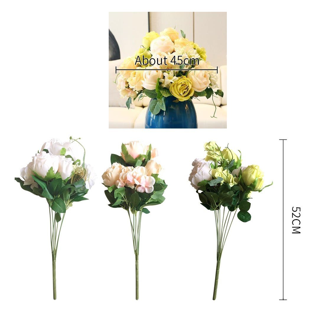 3pcs Artificial Silk with 15 Heads Flower Fake Rose Bouquet Table Decor White Plant Fast shipping On sale