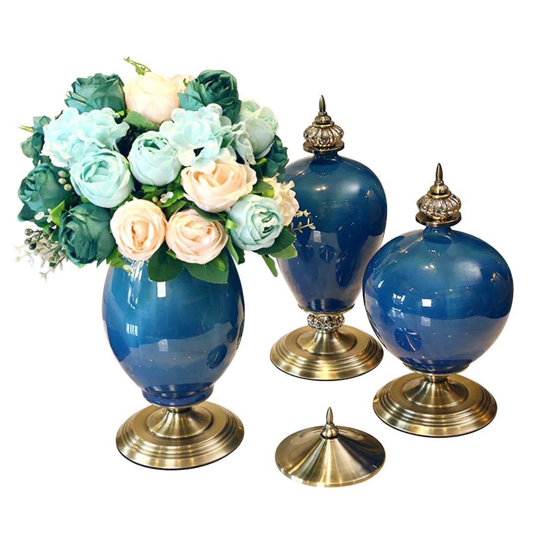3X Ceramic Oval Flower Vase with Blue Set Dark Vases Fast shipping On sale