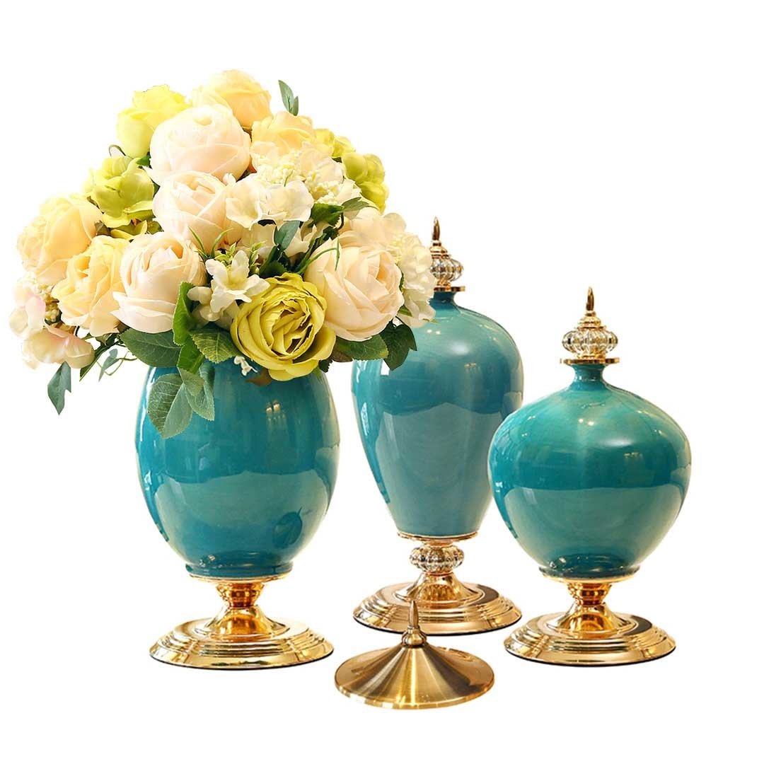 3X Ceramic Oval Flower Vase with White Set Green Vases Fast shipping On sale