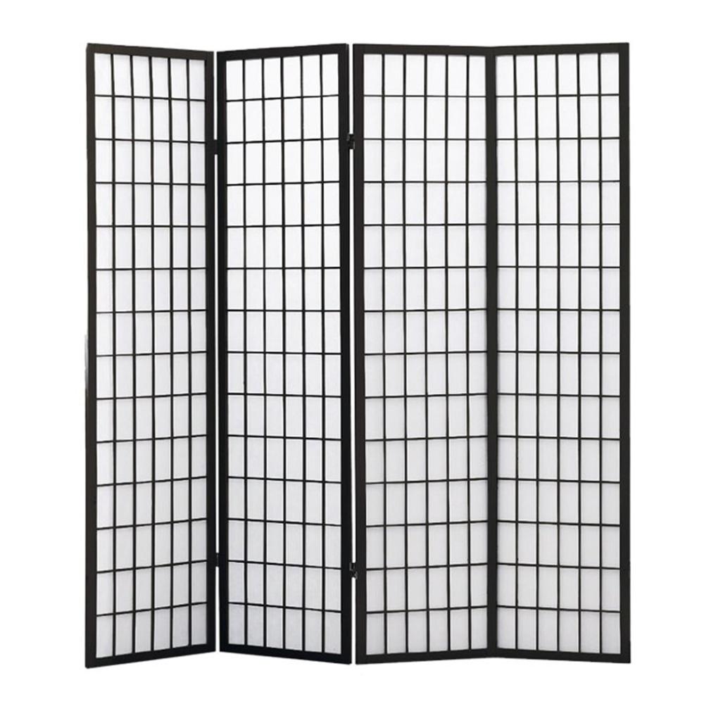 4 Panel Free Standing Foldable Room Divider Privacy Screen Black Frame Fast shipping On sale