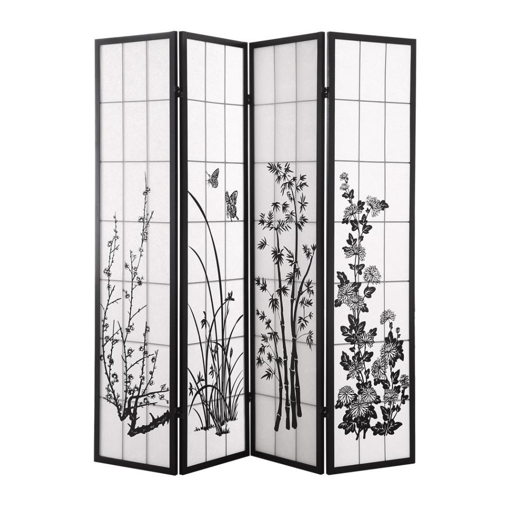 4 Panel Room Divider Screen Door Stand Privacy Fringe Wood Fold Blossom Fast shipping On sale