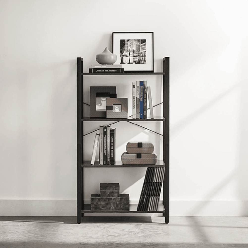 4 Tier Bookshelf Bookcase Shelf Charcoal Grey and Black Fast shipping On sale