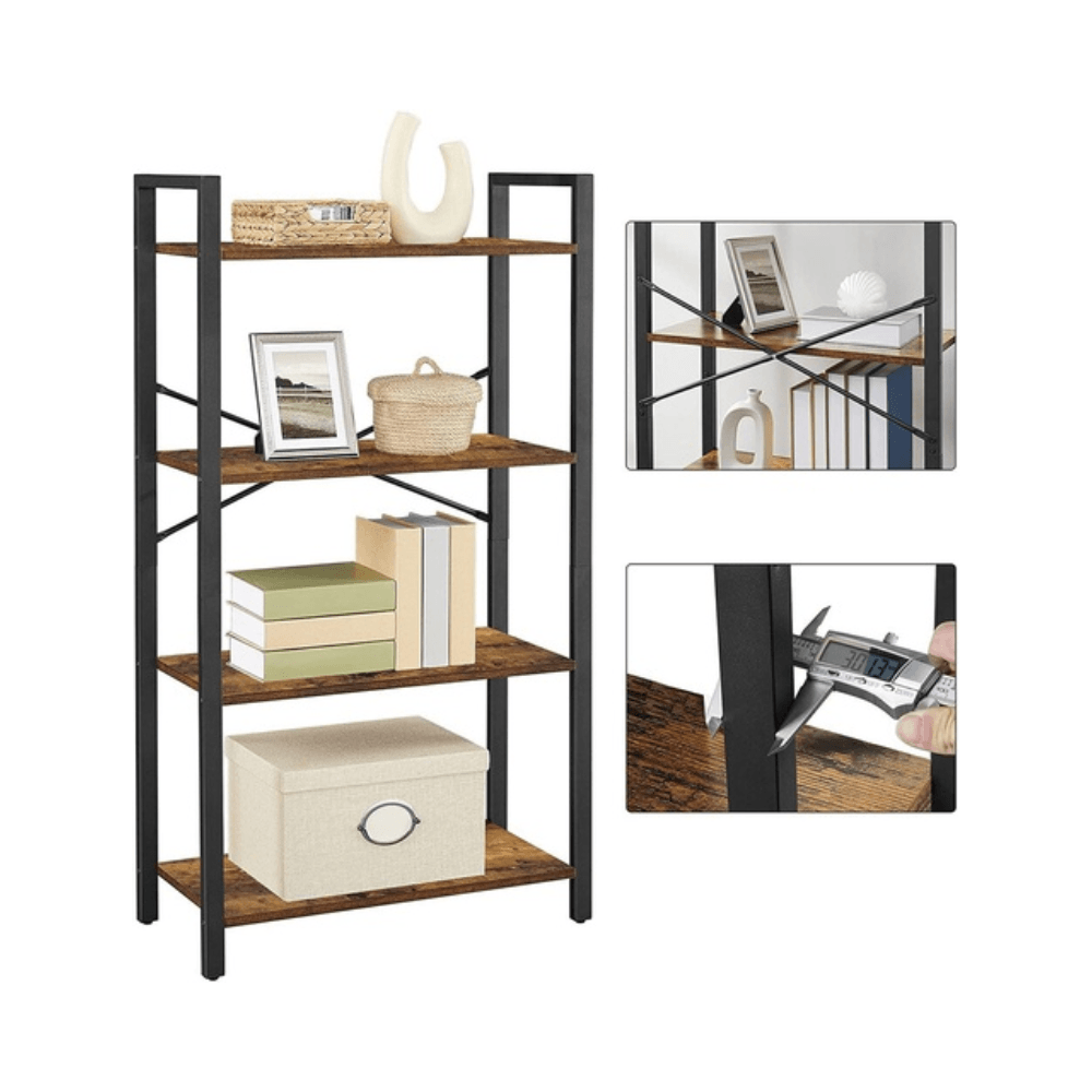 4 Tier Bookshelf Ladder Shelf Industrial Rustic Brown and Black Bookcase Fast shipping On sale