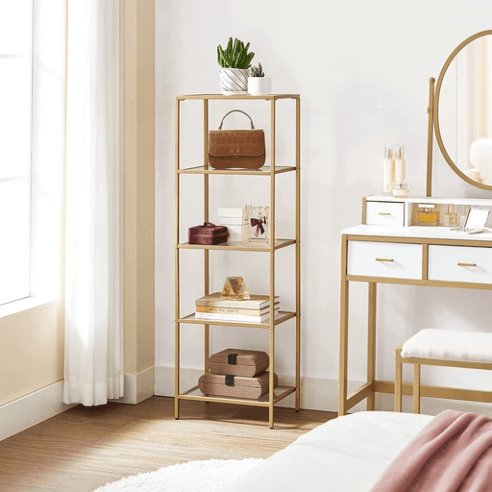 Vasagle 4-Tier Storage Display Shelf Bookcase Gold Tone Fast shipping On sale