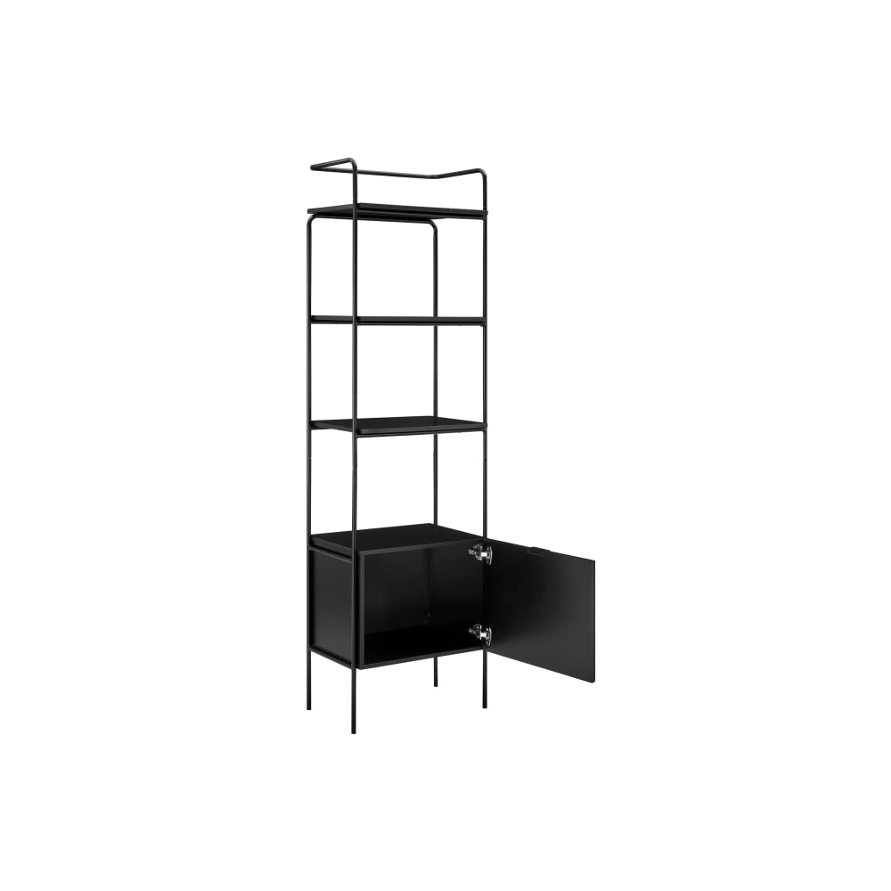 4-Tier Wooden Narrow Bookcase Display Shelf W/ 1 Door Metal Frame - Black Fast shipping On sale