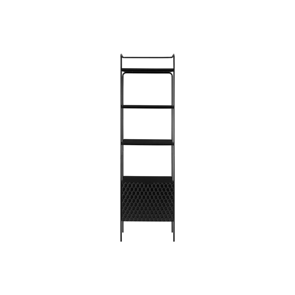 4-Tier Wooden Narrow Bookcase Display Shelf W/ 1 Door Metal Frame - Black Fast shipping On sale
