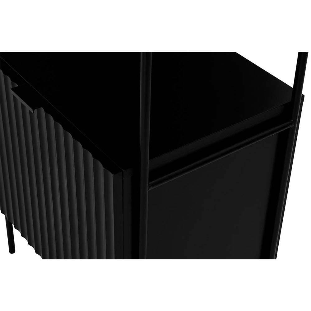 4-Tier Wooden Narrow Bookcase Display Shelf W/ 1 Door Metal Frame Edinburgh Collection - Black Fast shipping On sale