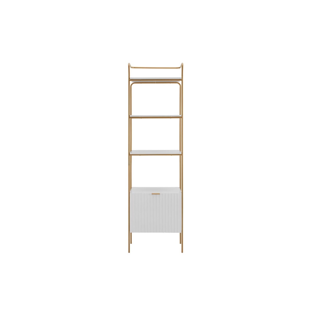 4-Tier Wooden Narrow Bookcase Display Shelf W/ 1 Door Metal Frame Edinburgh Collection - White Fast shipping On sale