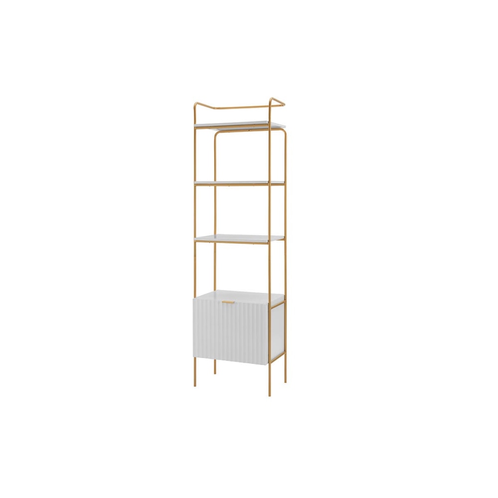 4-Tier Wooden Narrow Bookcase Display Shelf W/ 1 Door Metal Frame Edinburgh Collection - White Fast shipping On sale