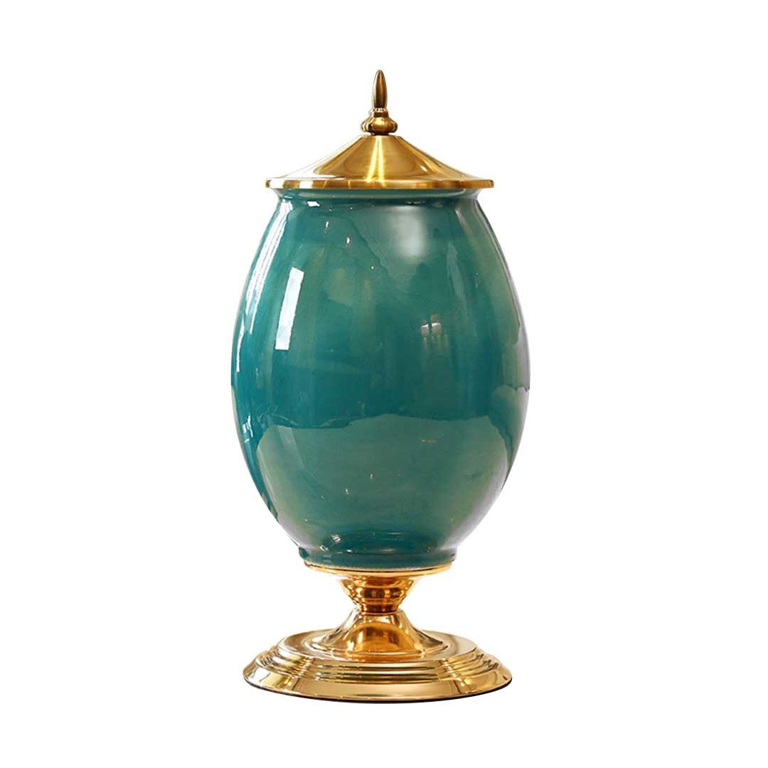 40.5cm Ceramic Oval Flower Vase with Gold Metal Base Green Vases Fast shipping On sale