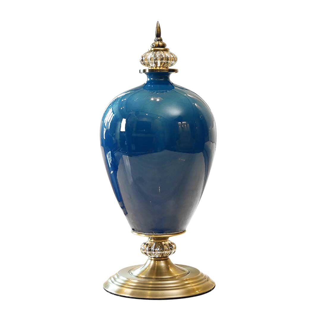 42.50cm Ceramic Oval Flower Vase with Gold Metal Base Dark Blue Vases Fast shipping On sale