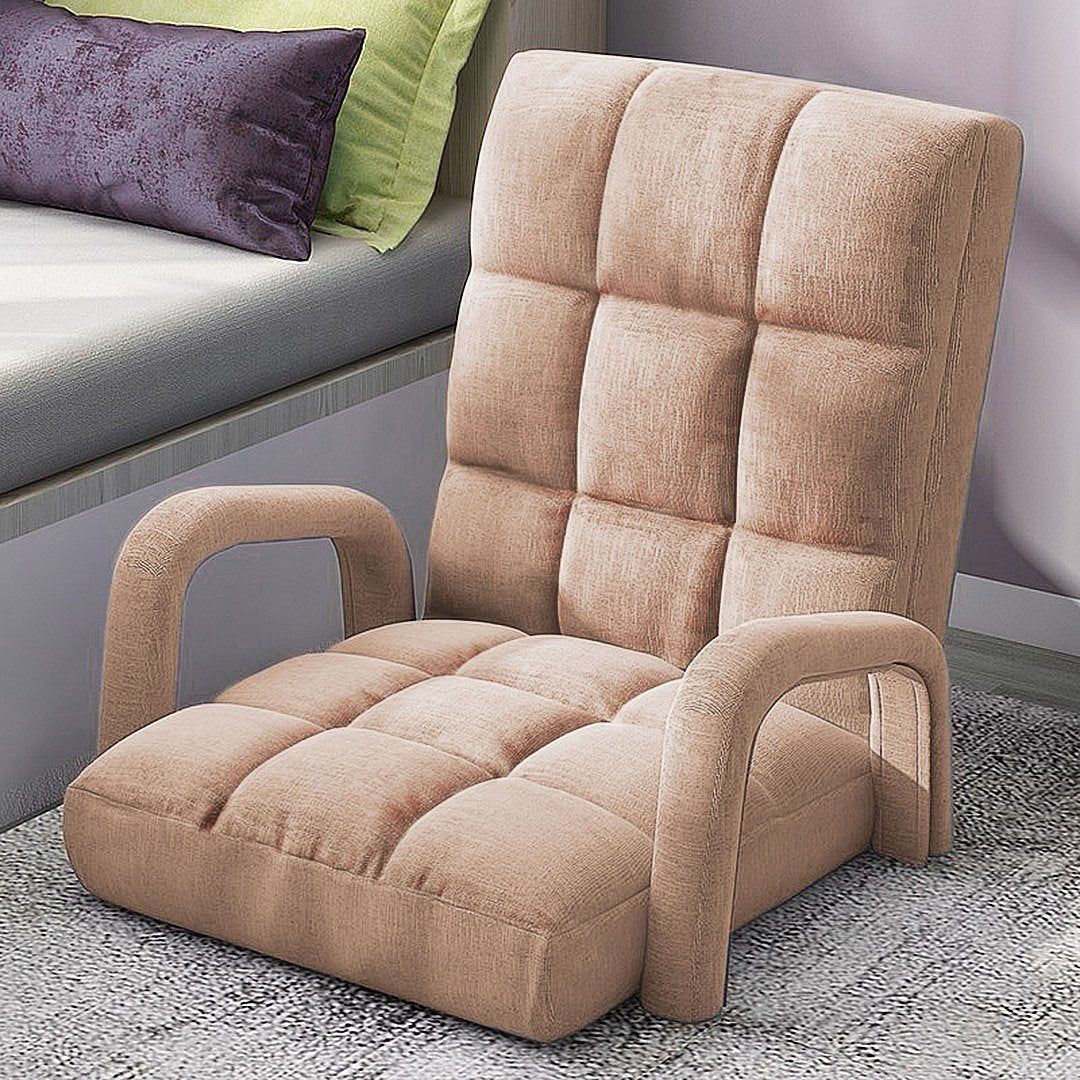 4X Foldable Lounge Cushion Adjustable Floor Lazy Recliner Chair with Armrest Khaki Fast shipping On sale