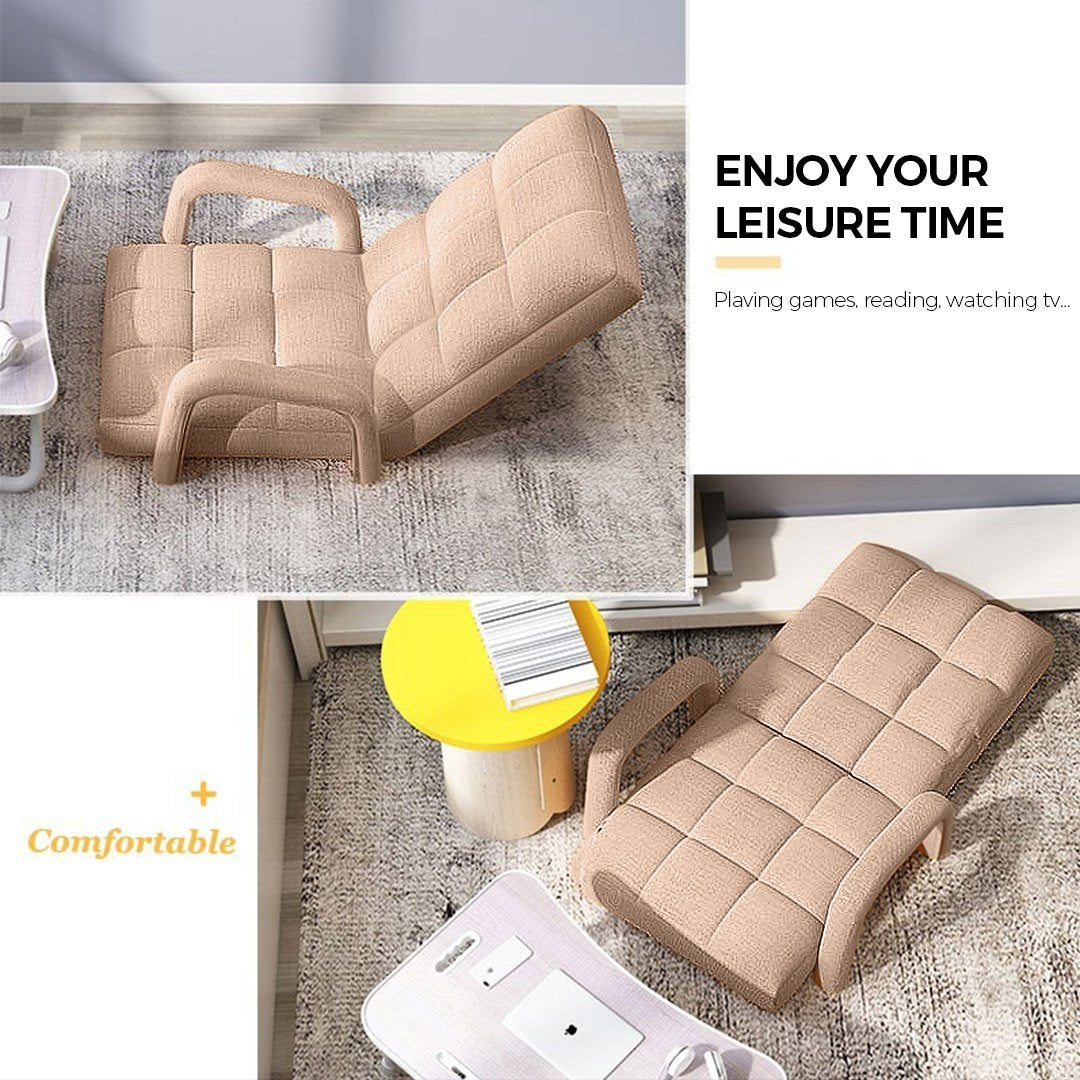 4X Foldable Lounge Cushion Adjustable Floor Lazy Recliner Chair with Armrest Khaki Fast shipping On sale