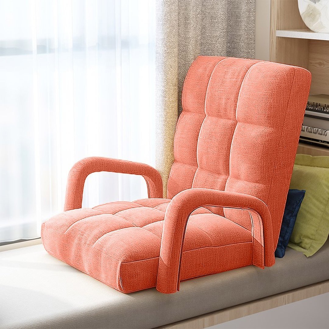4X Foldable Lounge Cushion Adjustable Floor Lazy Recliner Chair with Armrest Orange Fast shipping On sale