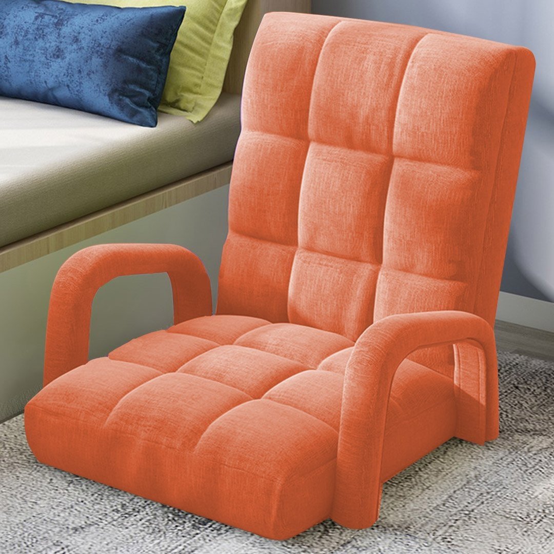4X Foldable Lounge Cushion Adjustable Floor Lazy Recliner Chair with Armrest Orange Fast shipping On sale
