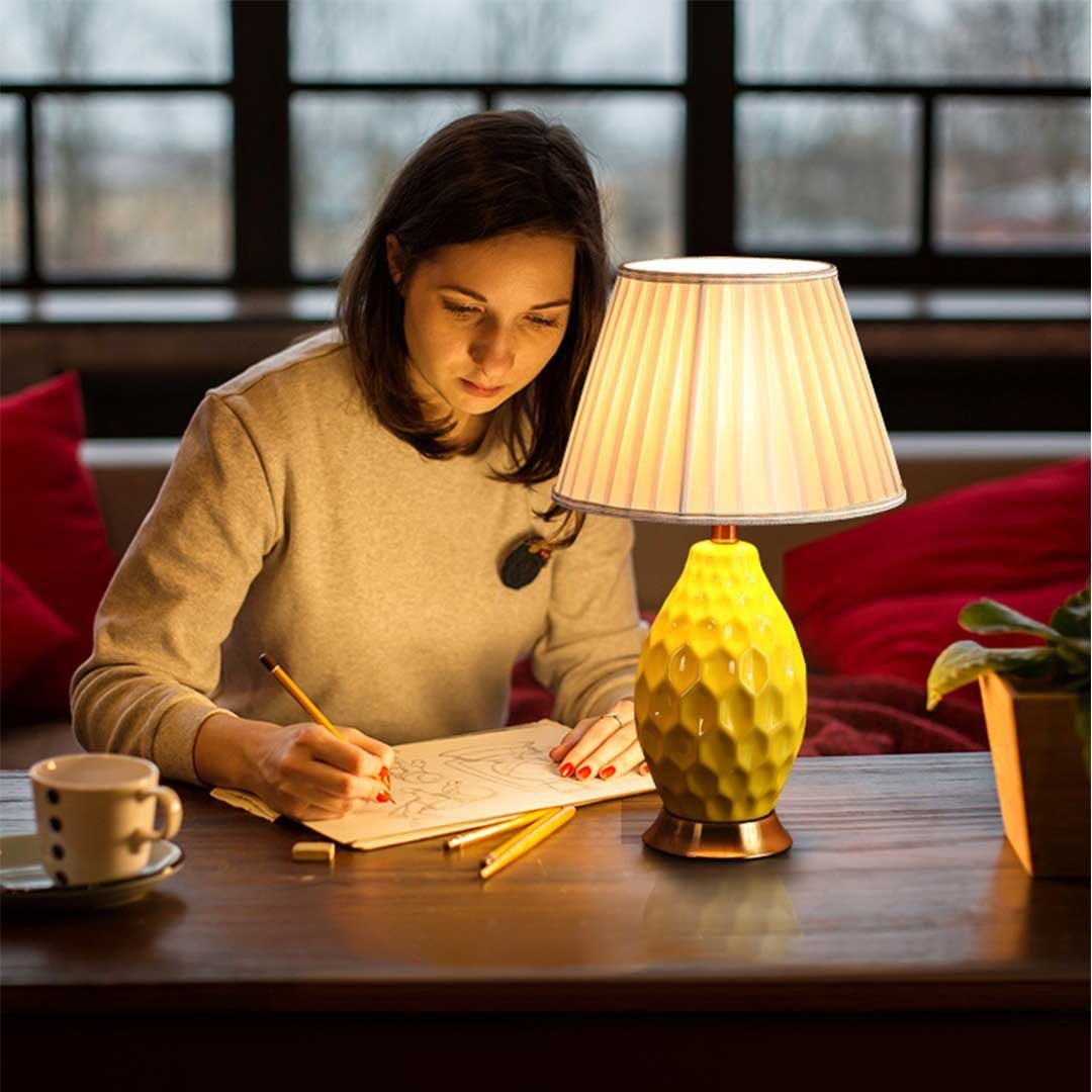 4X Textured Ceramic Oval Table Lamp with Gold Metal Base Blue Fast shipping On sale