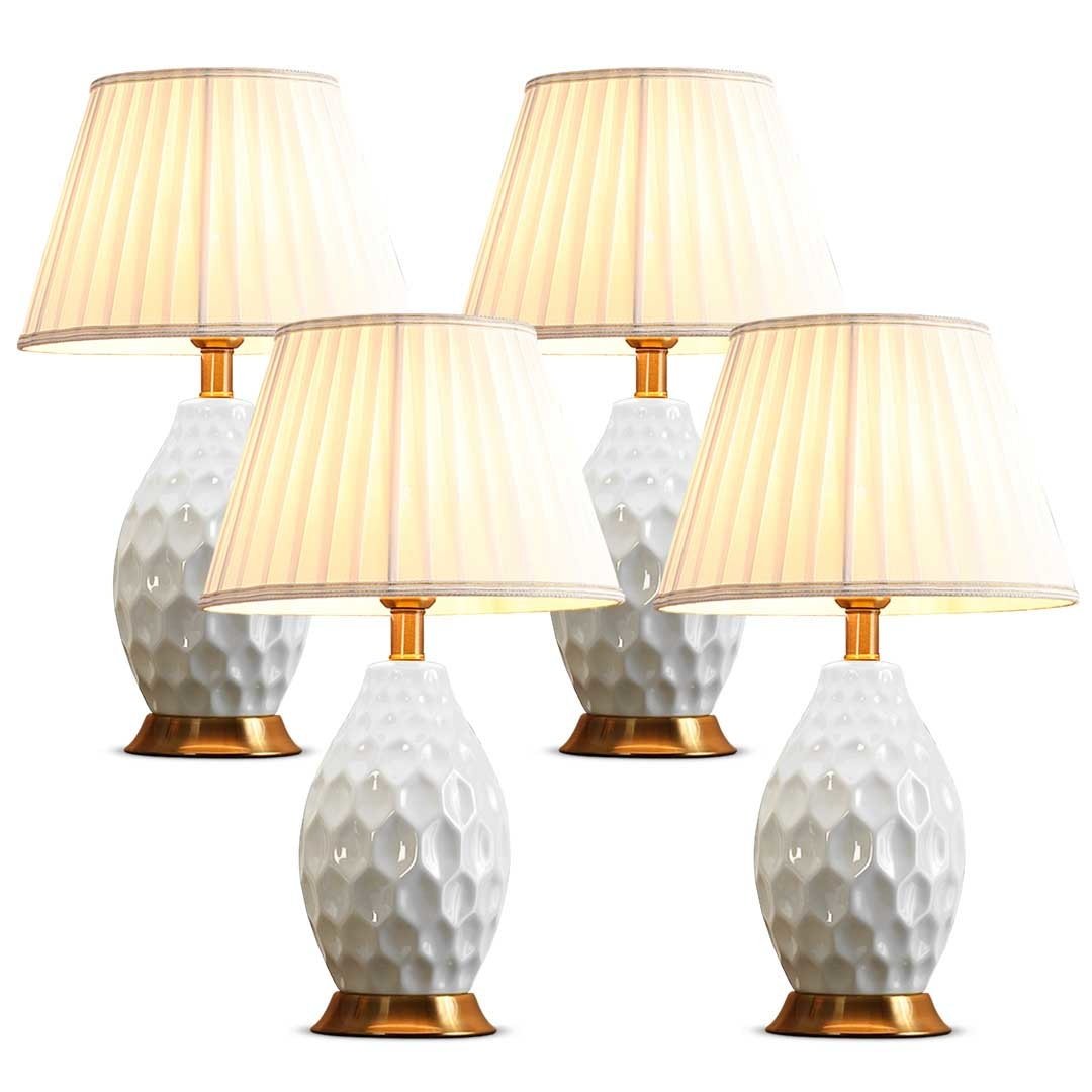 4X Textured Ceramic Oval Table Lamp with Gold Metal Base White Fast shipping On sale