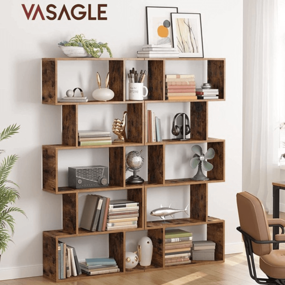 5-Tier Bookshelf Display Shelf and Room Divider Rustic Brown Bookcase Fast shipping On sale