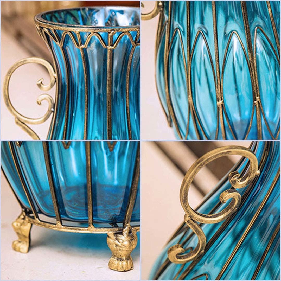 50cm Blue Glass Oval Floor Vase with Metal Flower Stand Vases Fast shipping On sale