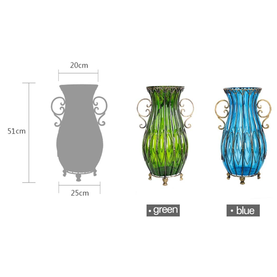 50cm Blue Glass Oval Floor Vase with Metal Flower Stand Vases Fast shipping On sale