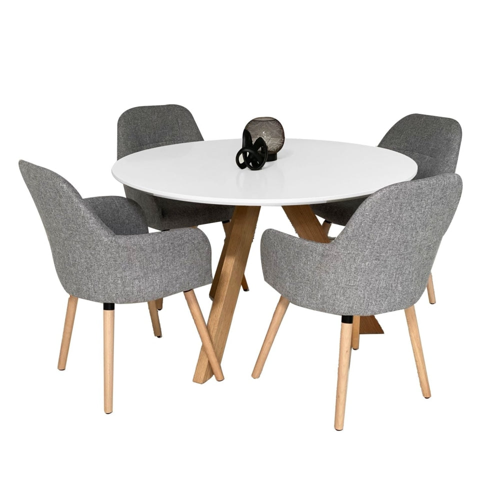 5Pc Dining Set Morrison Round Table 120cm W/ 4 Pc Milan Fabric Chairs Grey Fast shipping On sale