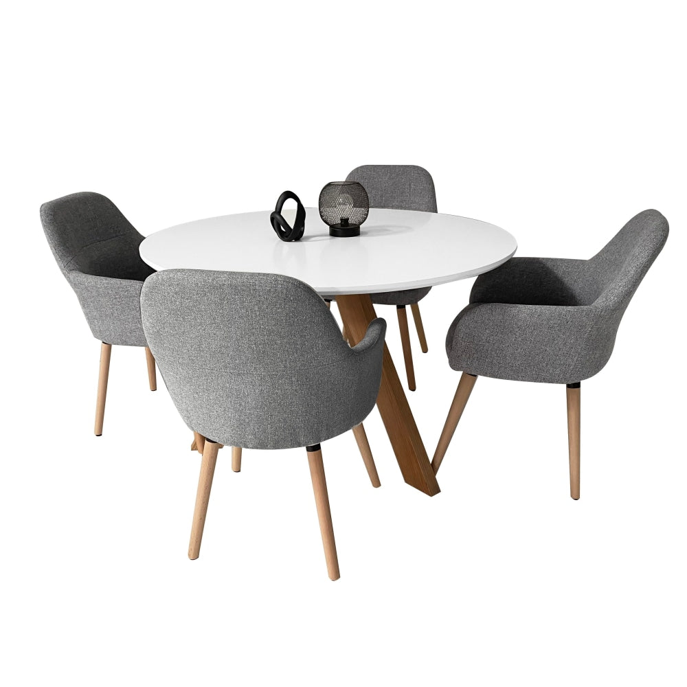5Pc Dining Set Morrison Round Table 120cm W/ 4 Pc Milan Fabric Chairs Grey Fast shipping On sale
