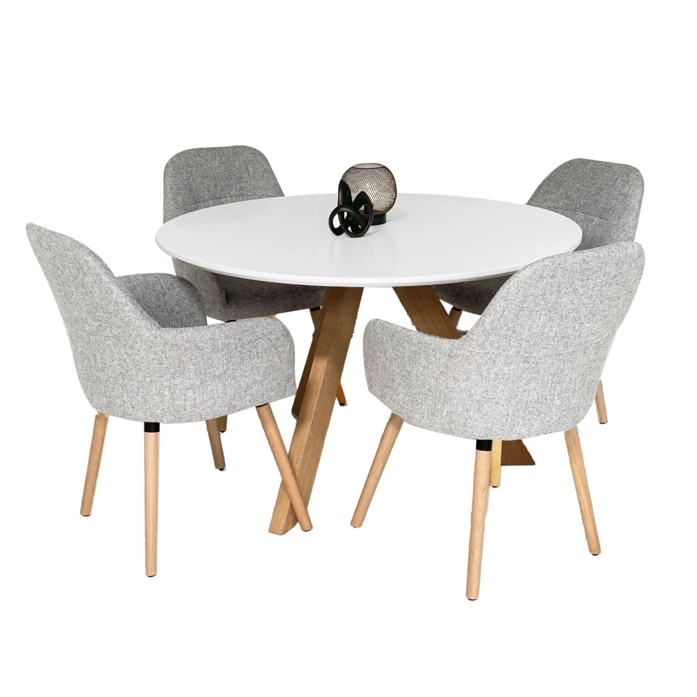 5Pc Dining Set Morrison Round Table 120cm W/ 4 Pc Milan Fabric Chairs Light Grey Fast shipping On sale