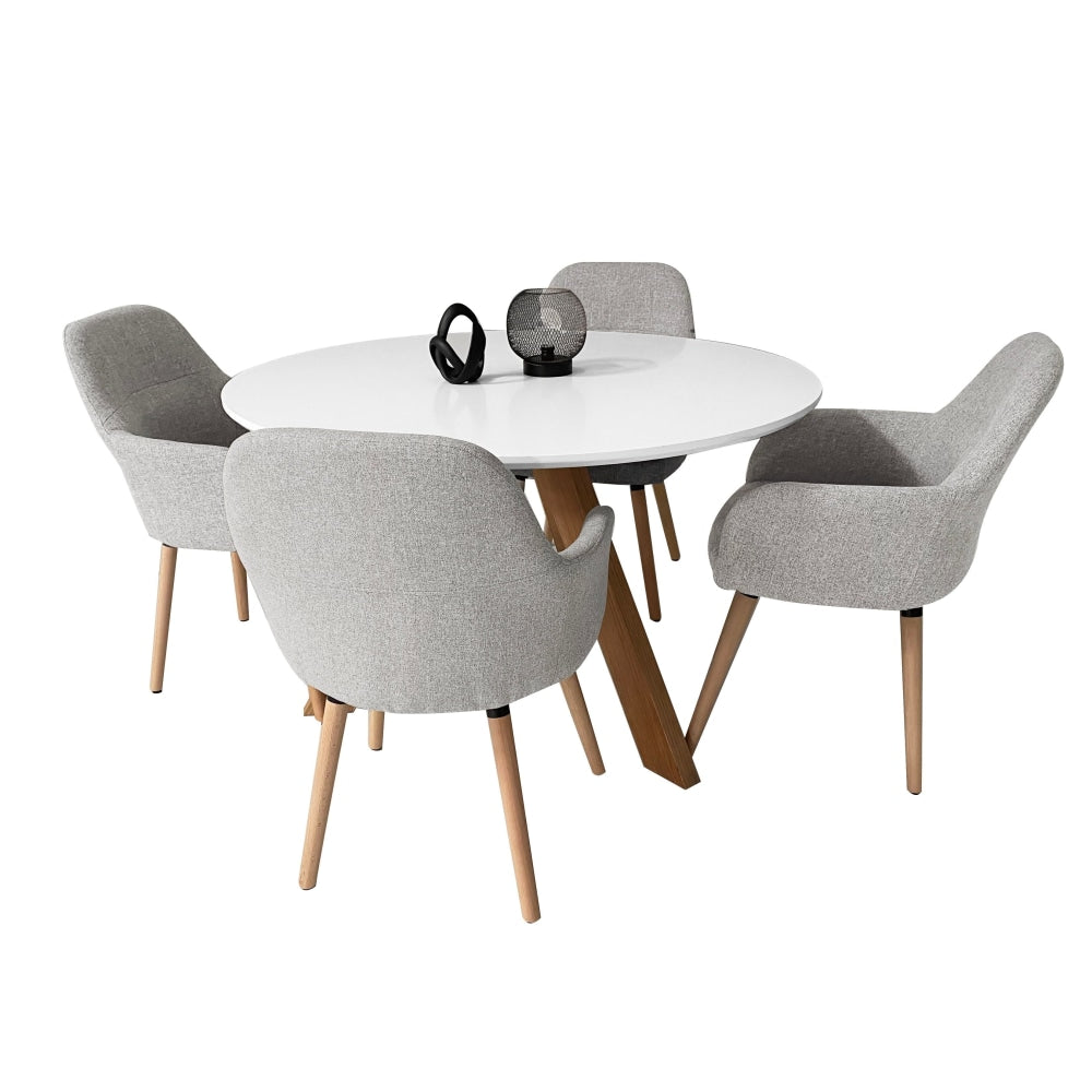 5Pc Dining Set Morrison Round Table 120cm W/ 4 Pc Milan Fabric Chairs Light Grey Fast shipping On sale