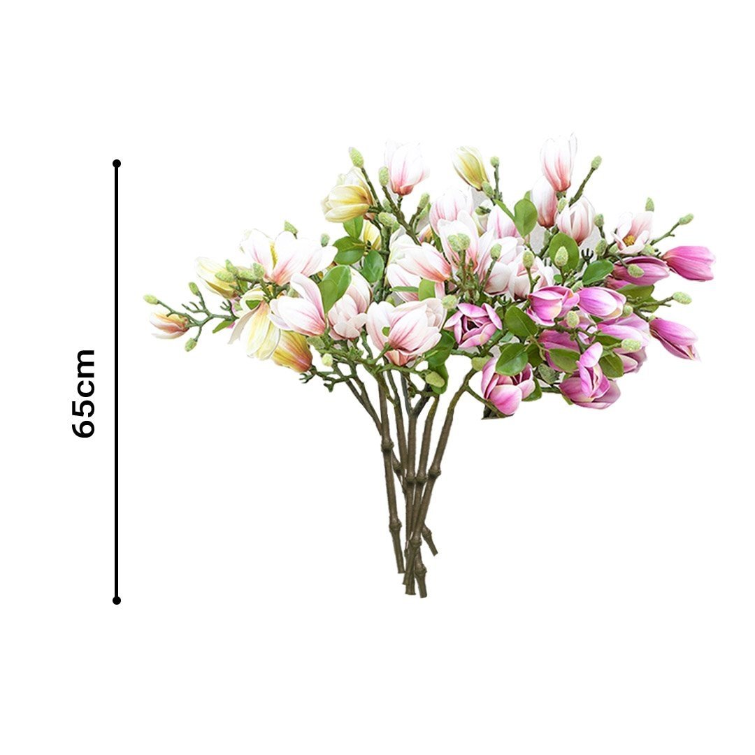 6 Bunch Artificial Silk Magnolia denudata 4 Heads Flower Fake Bridal Bouquet Table Decor Purple Plant Fast shipping On sale
