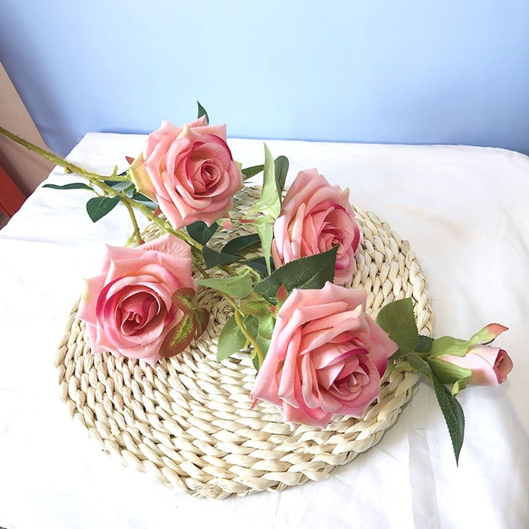 6 Bunch Artificial Silk Rose 5 Heads Flower Fake Bridal Bouquet Table Decor Pink Plant Fast shipping On sale