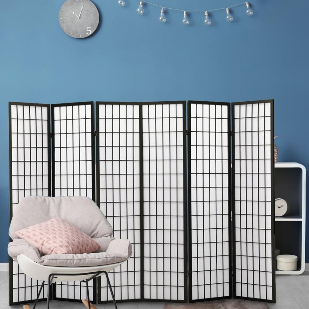 6 Panel Free Standing Foldable Room Divider Privacy Screen Black Frame Fast shipping On sale