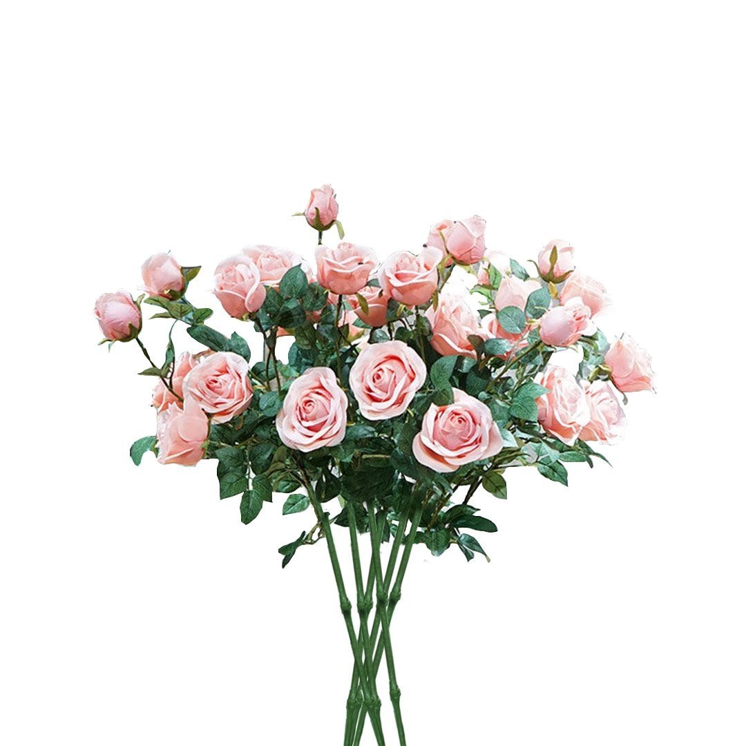 8 Bunch Artificial Silk Rose 5 Heads Flower Fake Bridal Bouquet Table Decor Light Pink Plant Fast shipping On sale