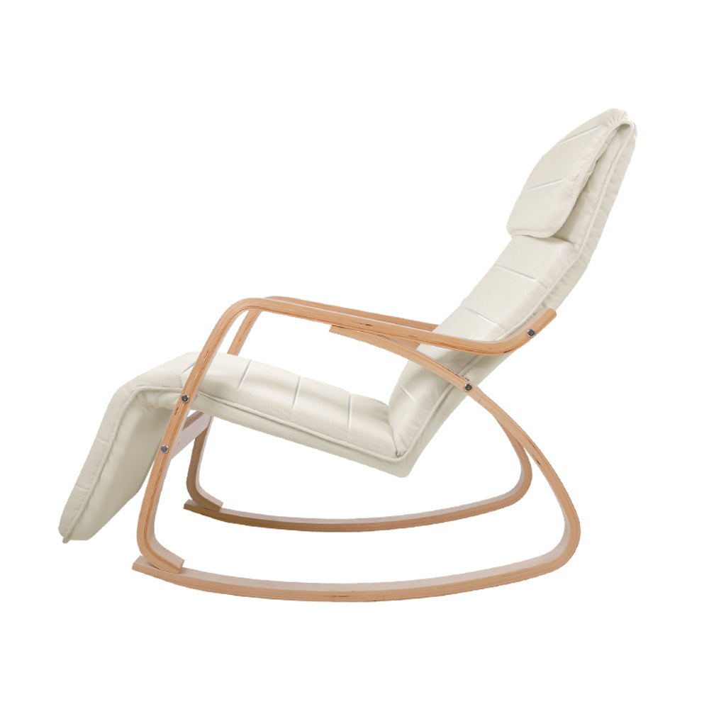 Fabric Rocking Armchair with Adjustable Footrest - Beige Fast shipping On sale