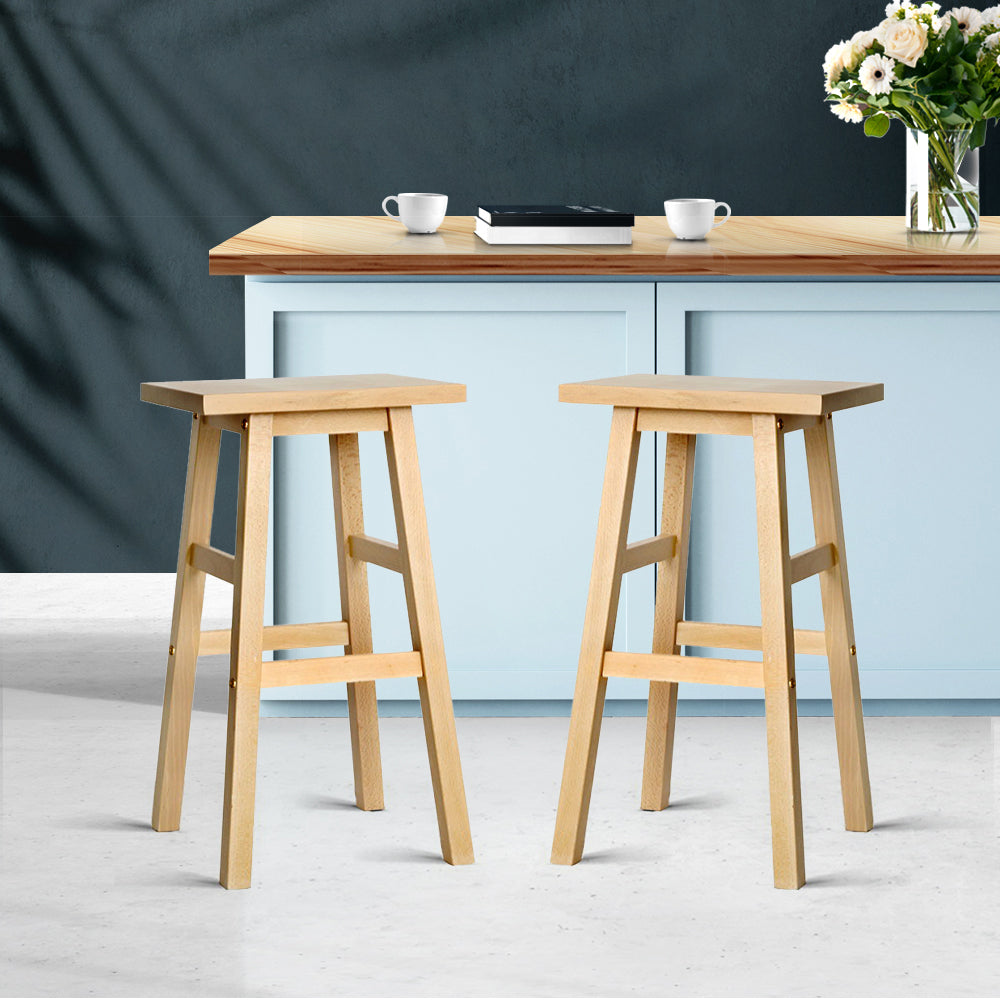 Set of 2 Beech Wood Bar Stools - Natural Stool Fast shipping On sale