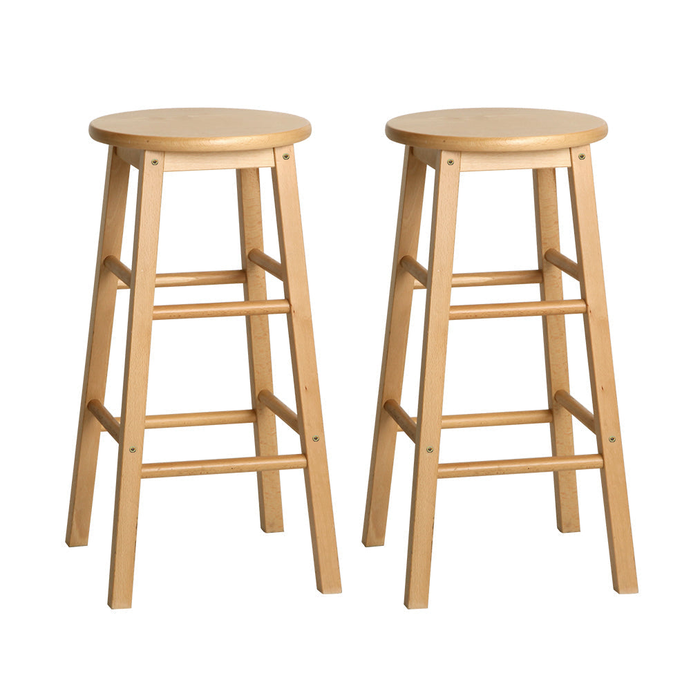 Set of 2 Beech Wood Backless Bar Stools - Natural Stool Fast shipping On sale