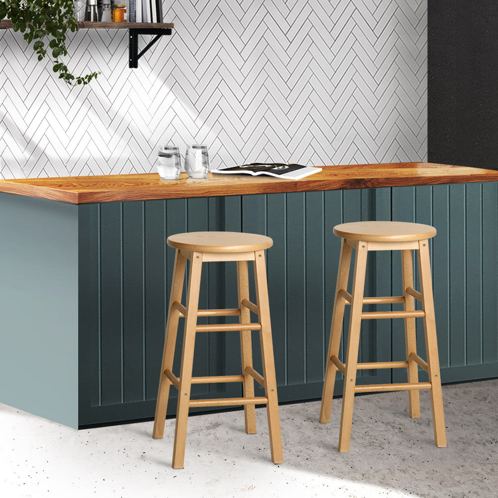 Set of 2 Beech Wood Backless Bar Stools - Natural Stool Fast shipping On sale