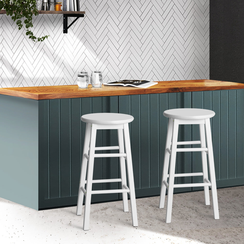 Set of 2 Beech Wood Backless Bar Stools - White Stool Fast shipping On sale