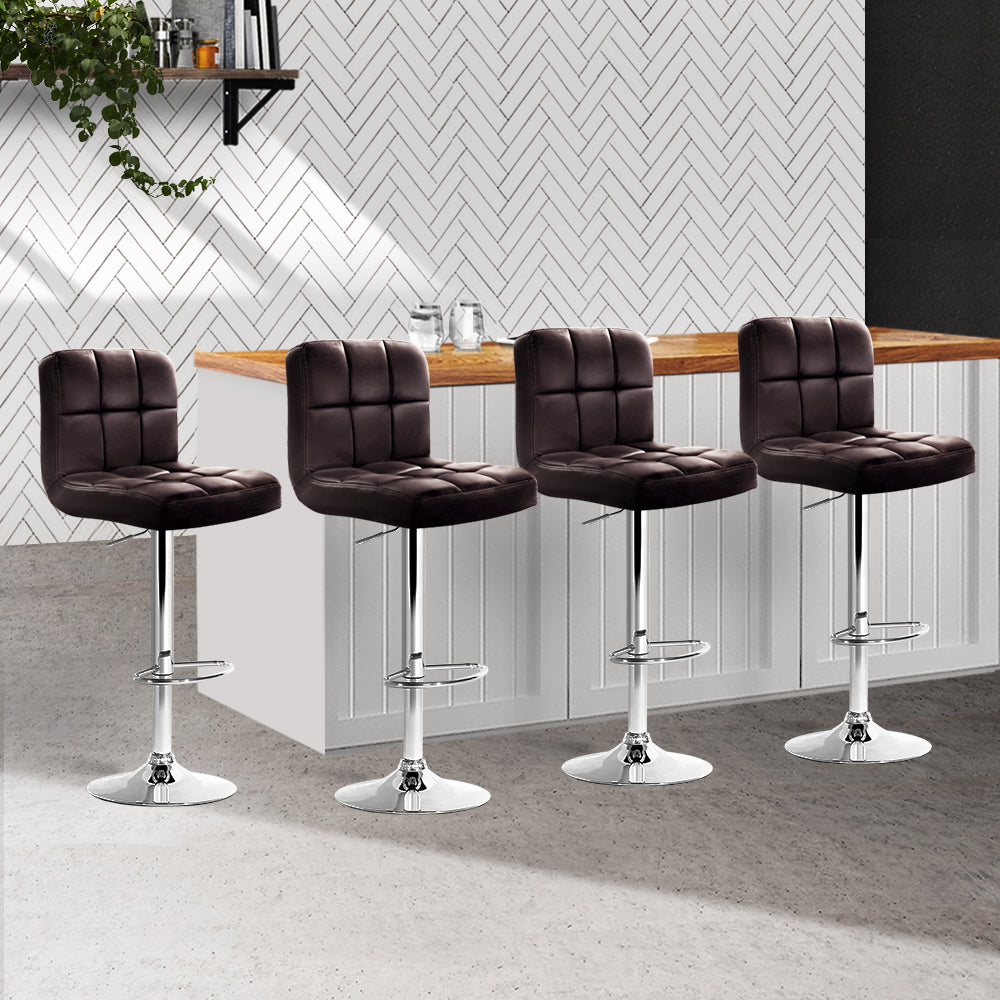 Set of 4 Bar Stools Gas lift Swivel - Steel and Chocolate Stool Fast shipping On sale