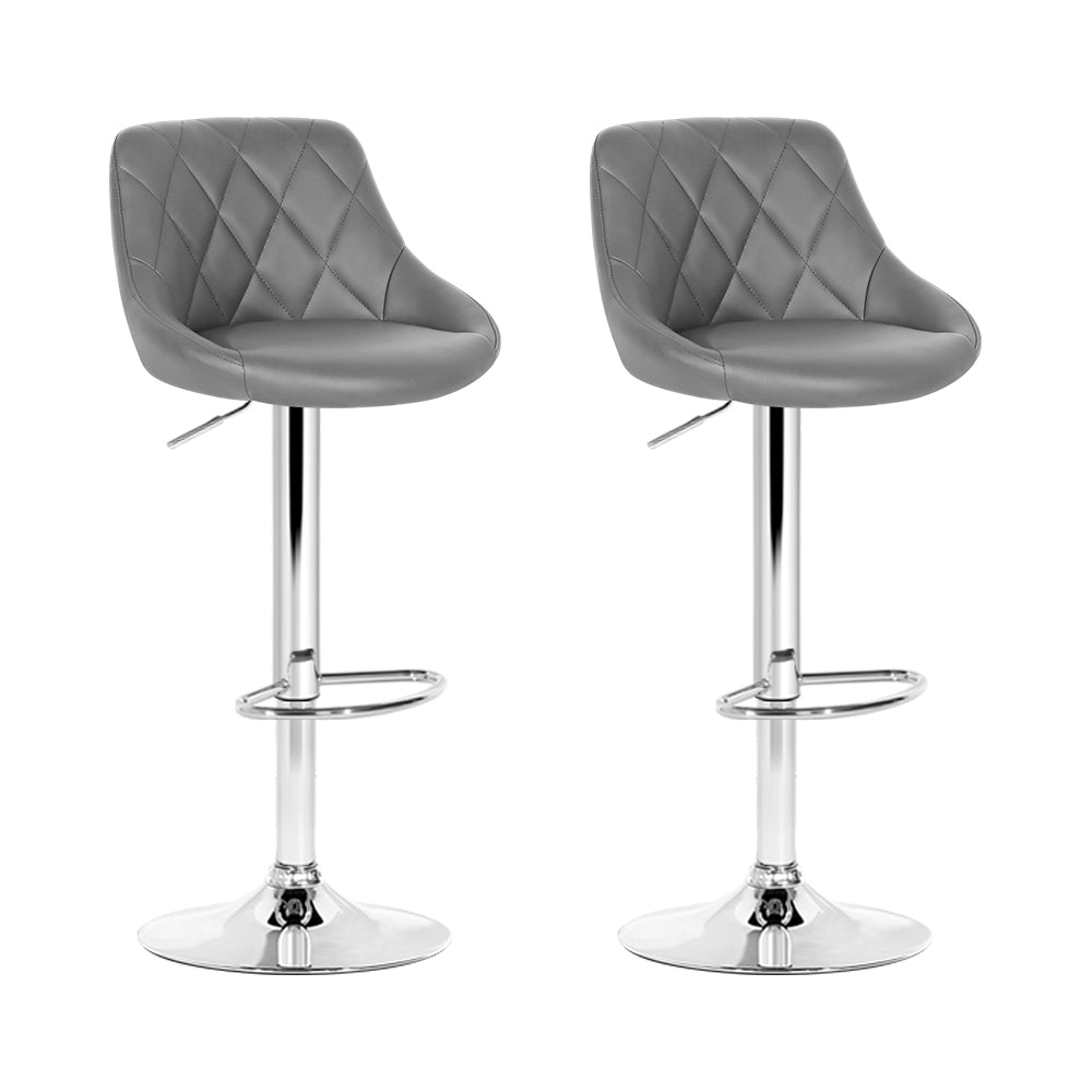 Set of 2 Bar Stools PU Leather Diamond Style - Grey Stool Fast shipping On sale