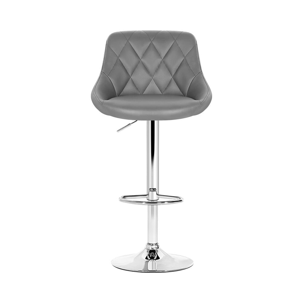 Set of 2 Bar Stools PU Leather Diamond Style - Grey Stool Fast shipping On sale