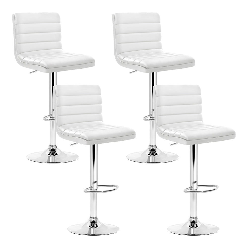 Set of 4 PU Leather Lined Pattern Bar Stools- White and Chrome Stool Fast shipping On sale