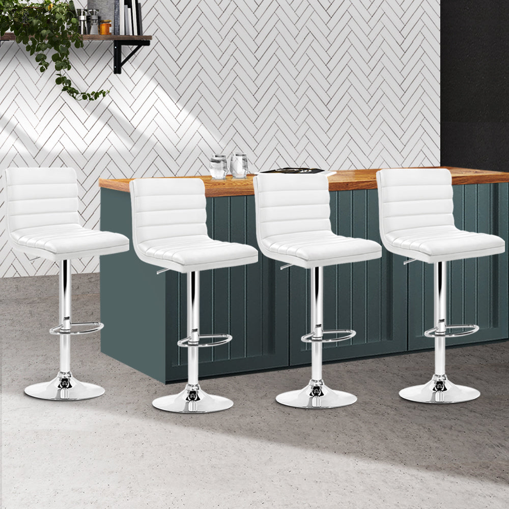 Set of 4 PU Leather Lined Pattern Bar Stools- White and Chrome Stool Fast shipping On sale