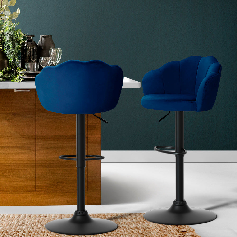 Artiss Set of 2 Bar Stools Kitchen Stool Swivel Chair Gas Lift Velvet Chairs Blue Nessah Fast shipping On sale