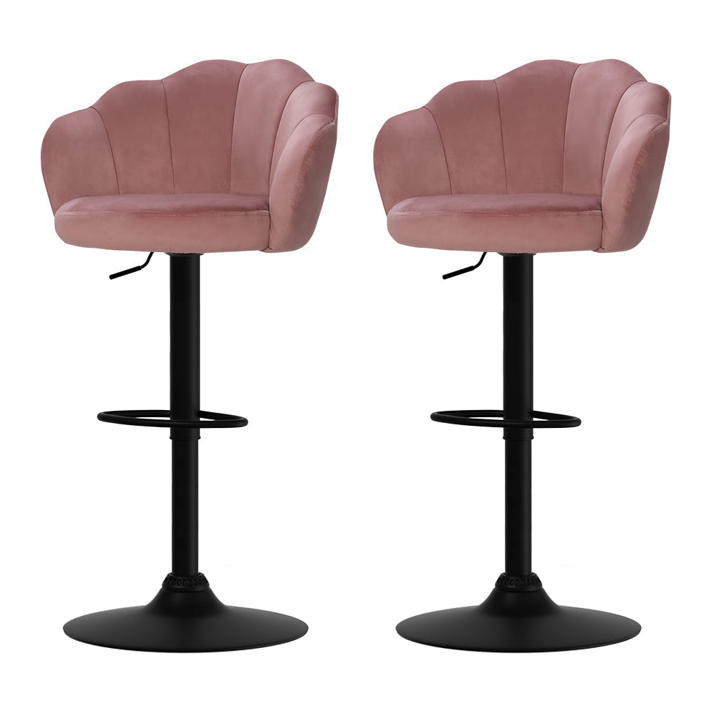 Artiss Set of 2 Bar Stools Kitchen Stool Swivel Chair Gas Lift Velvet Chairs Pink Nessah Fast shipping On sale