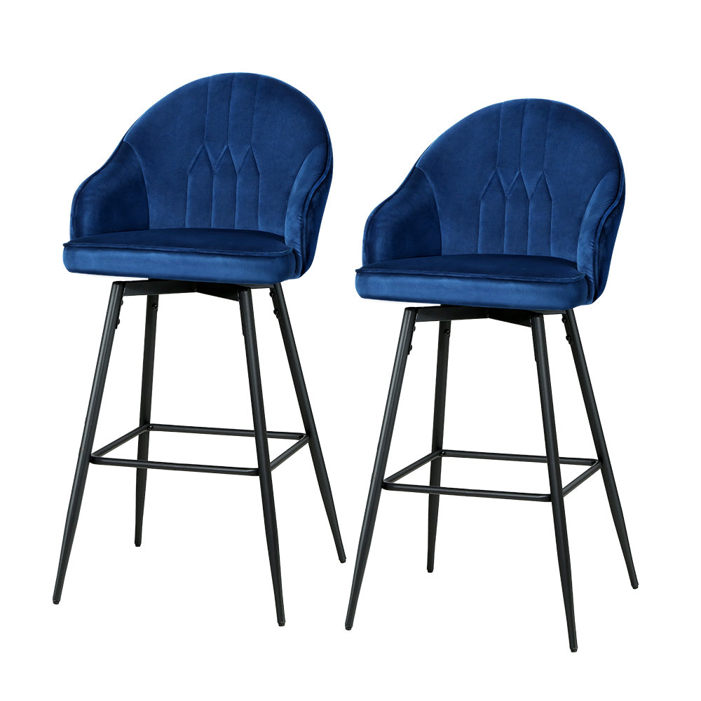 Artiss Set of 2 Bar Stools Kitchen Stool Dining Chairs Velvet Chair Barstool Blue Mesial Fast shipping On sale